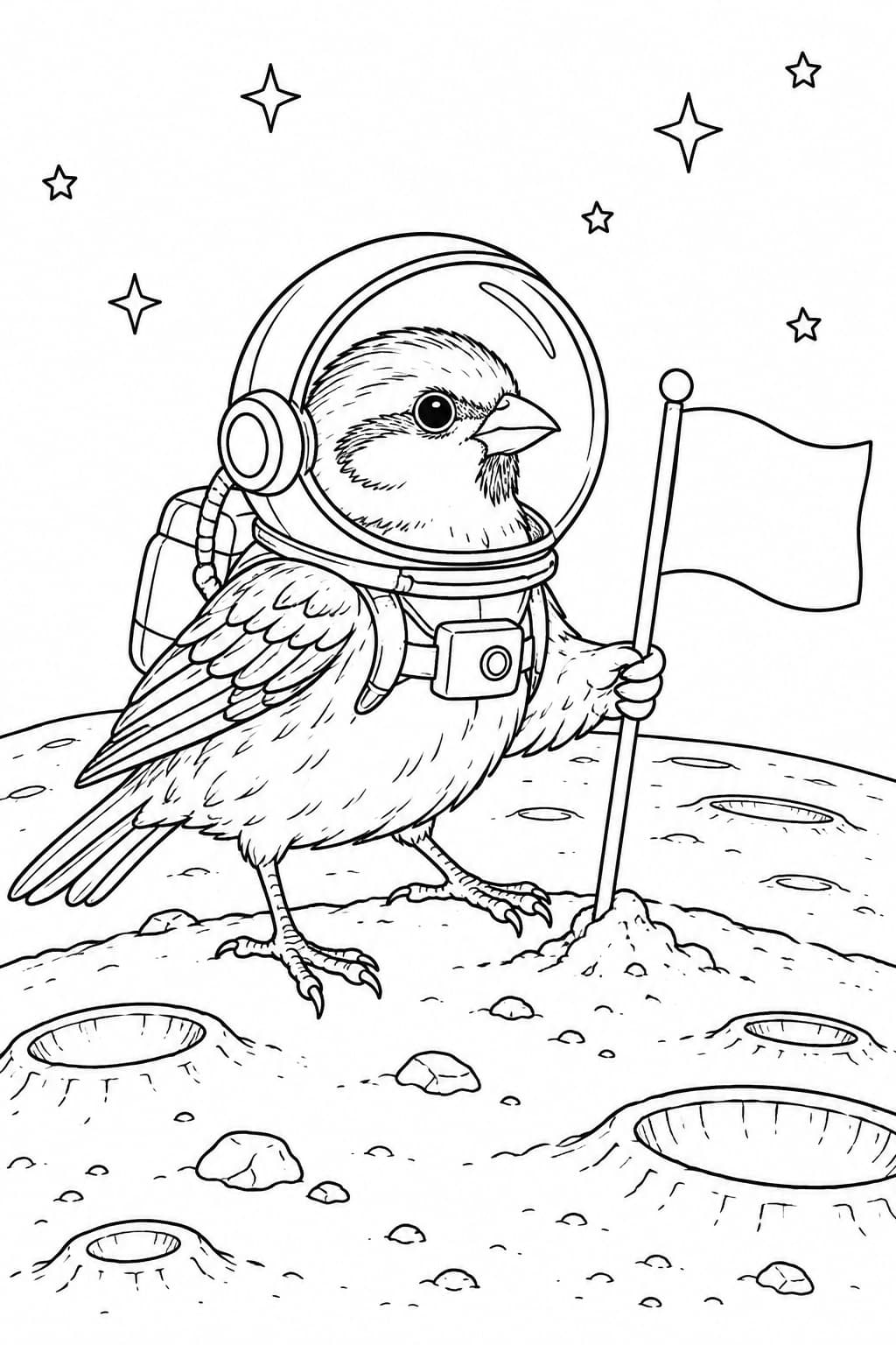 Spatz als Astronaut Ausmalbild