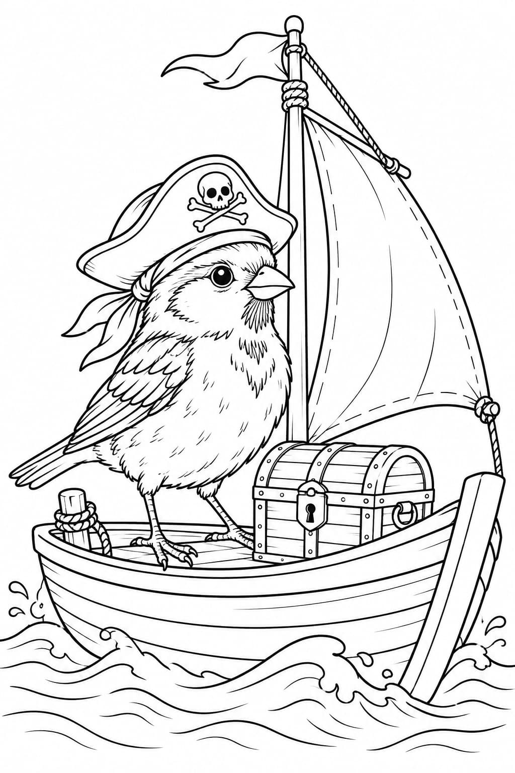 Spatz als Pirat Ausmalbild