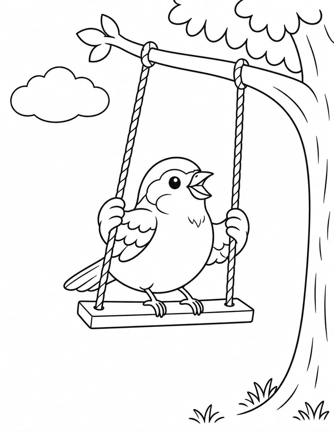 Spatz auf dem Spielplatz Ausmalbild