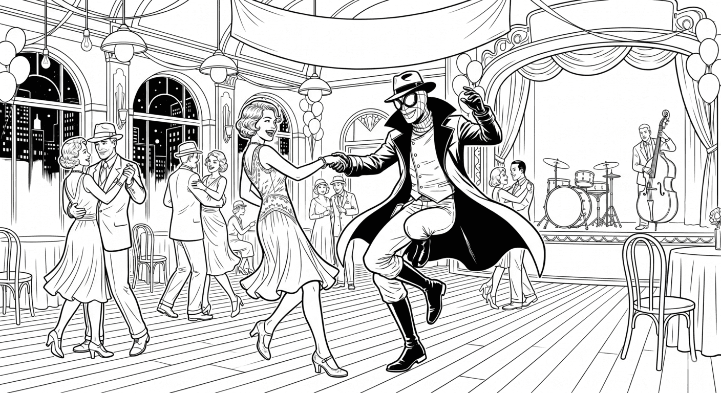 Spider-Man Noir tanzend Ausmalbild