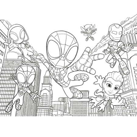 Spidey und andere Charaktere Ausmalbild