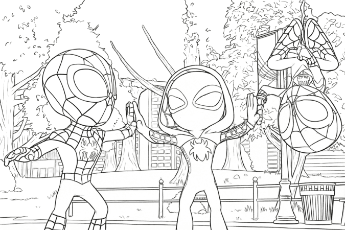 Spidey und Freunde im Park Ausmalbild