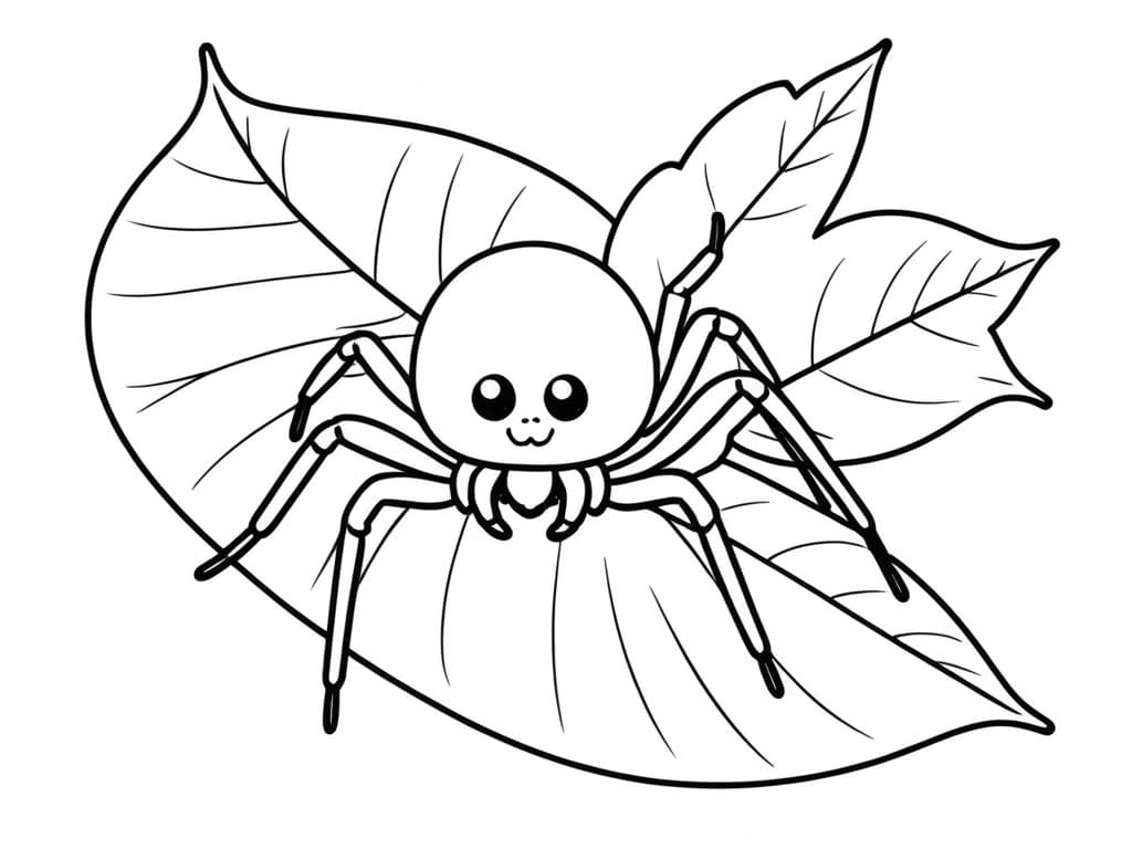 Spinne auf einem Blatt Ausmalbild