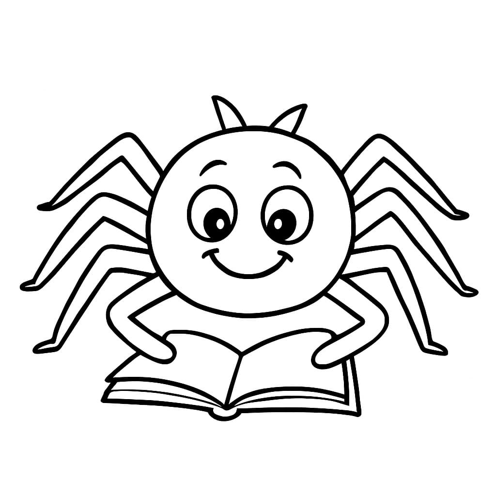 Spinne liest ein Buch Ausmalbild