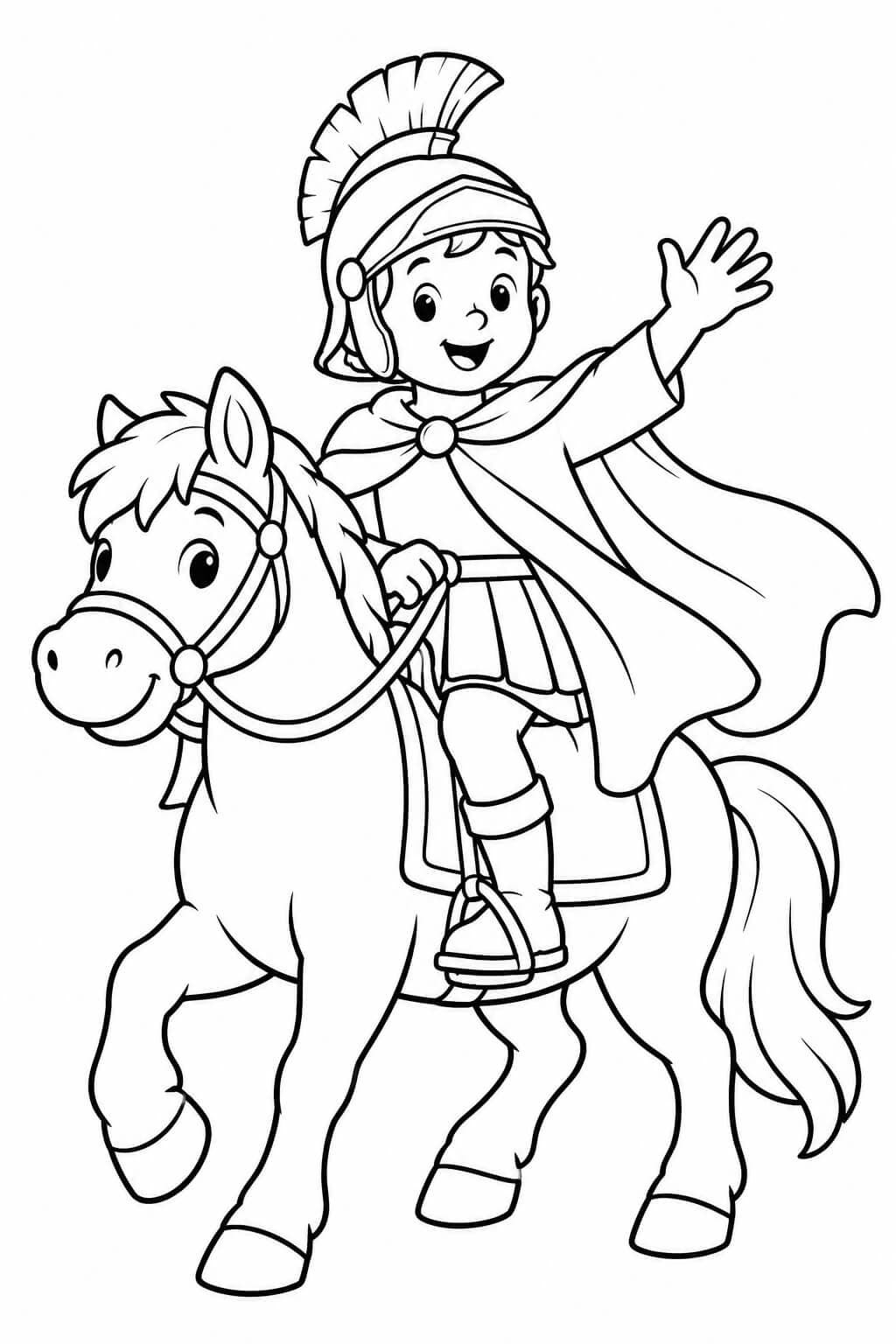 Sankt Martin auf einem kleinen Pony – einfache Malvorlage für Kinder
