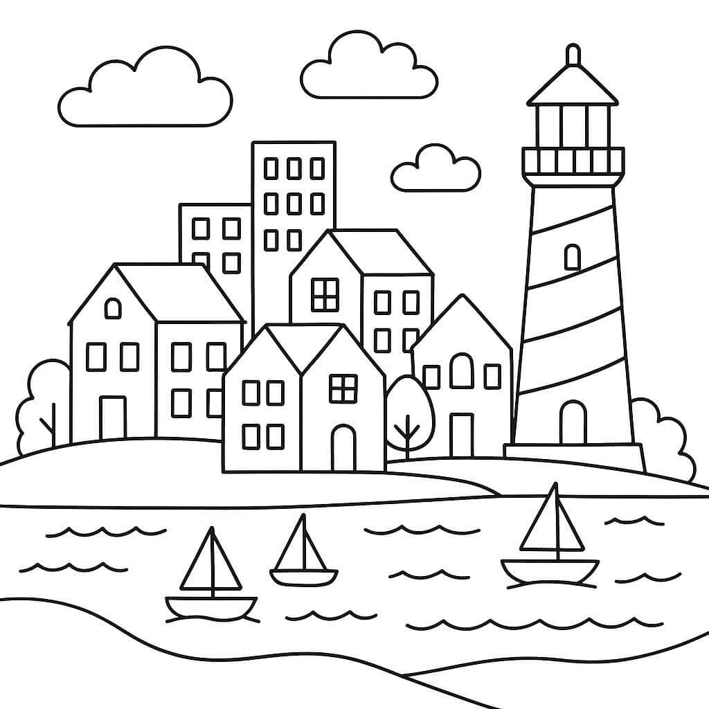 Küstenstadt Ausmalbild