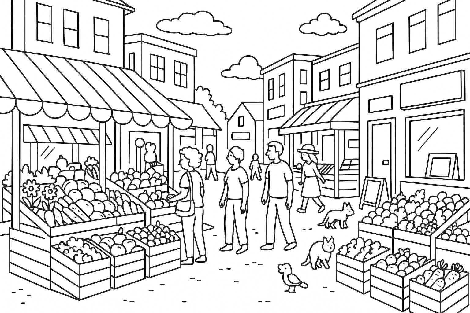 Markt in der Stadt Ausmalbild