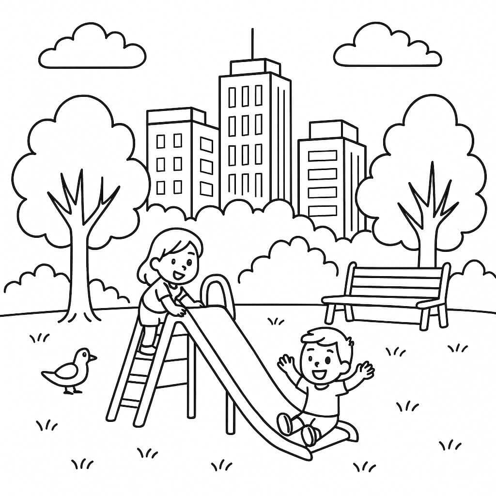 Park in der Stadt Ausmalbild