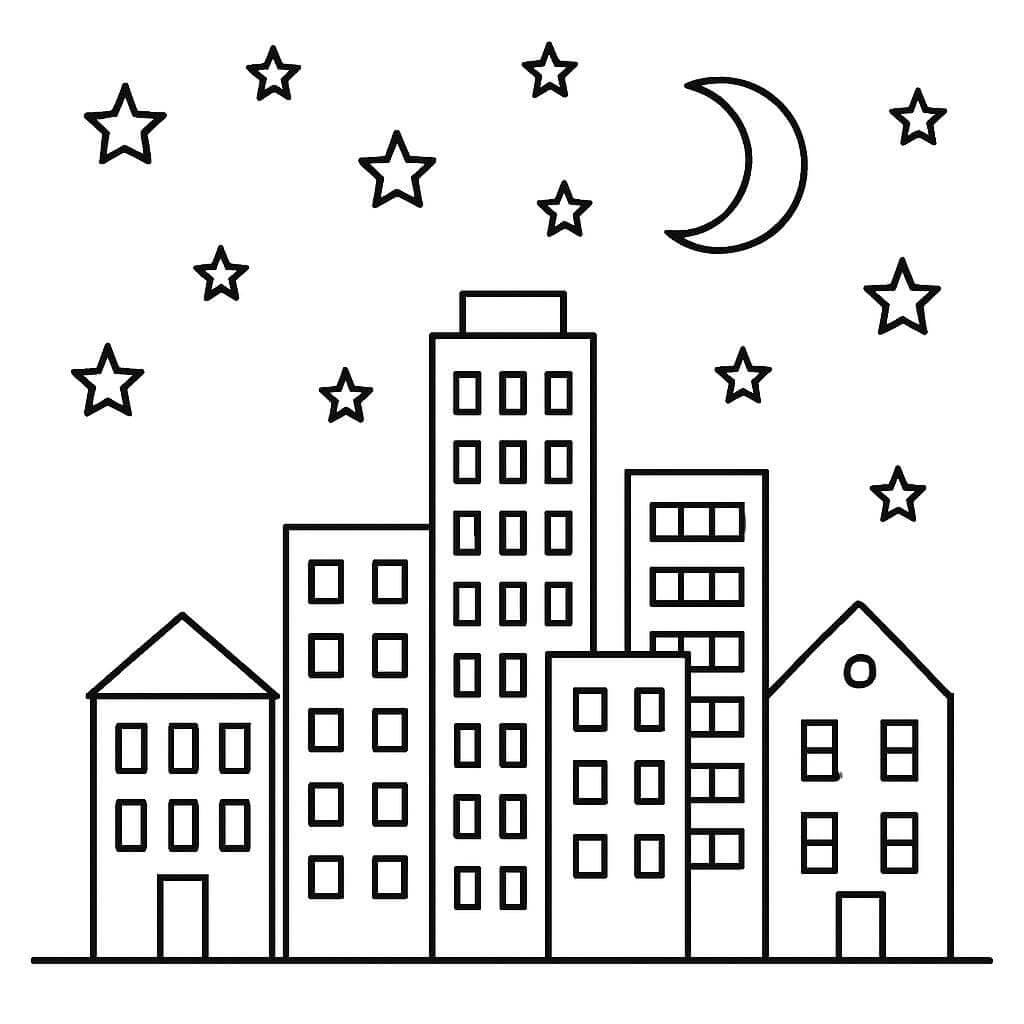 Stadt bei Nacht Ausmalbild