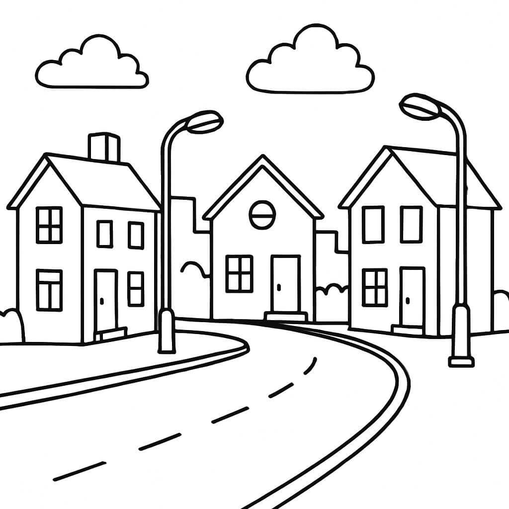 Straße mit Häusern Ausmalbild