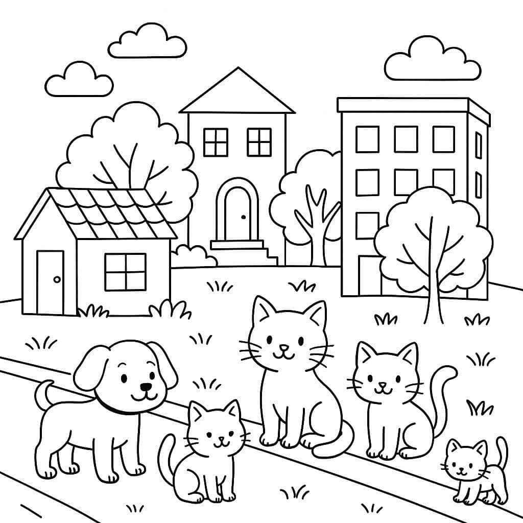 Tiere in der Stadt Ausmalbild