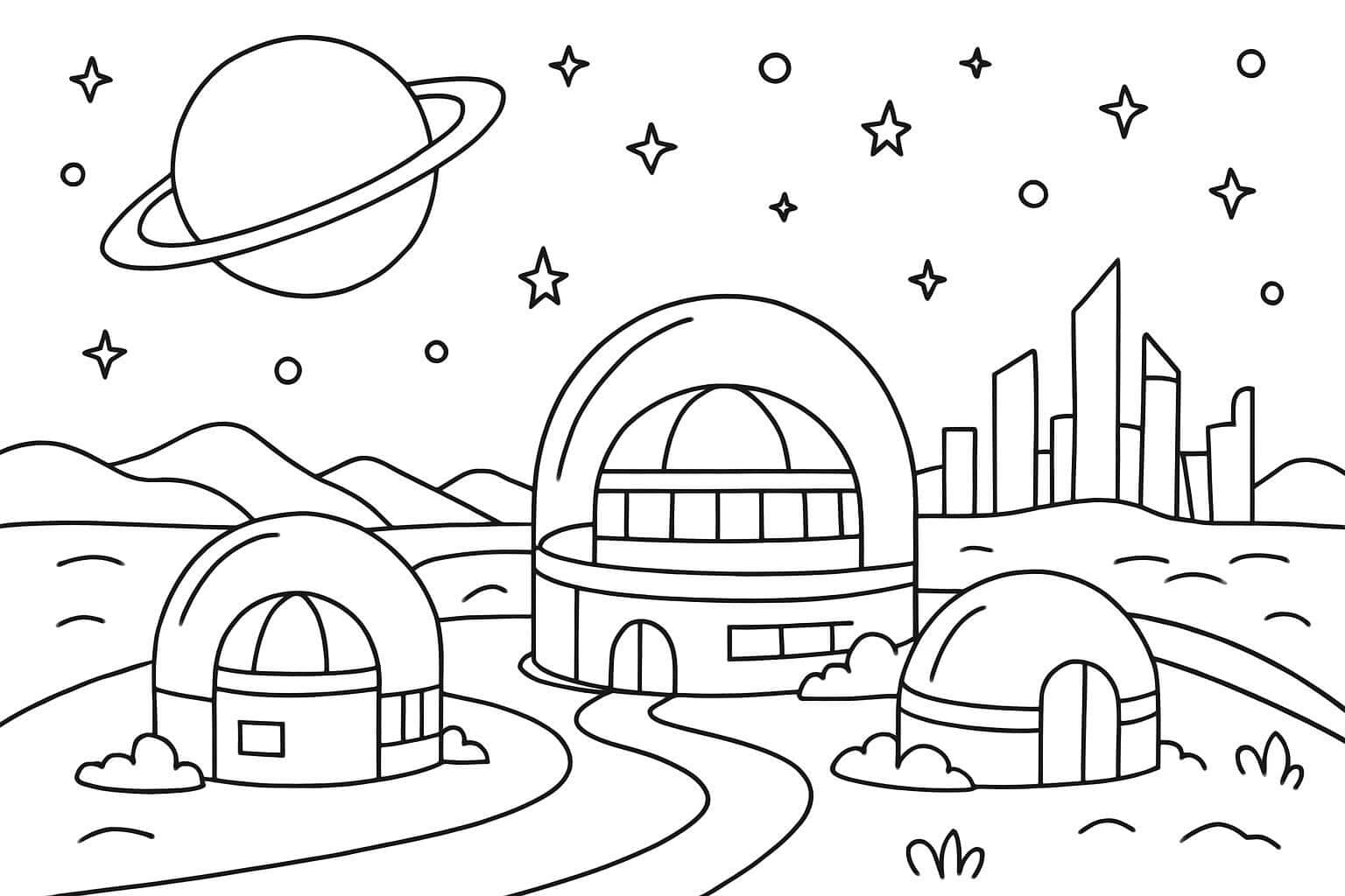Weltraum-Stadt Ausmalbild