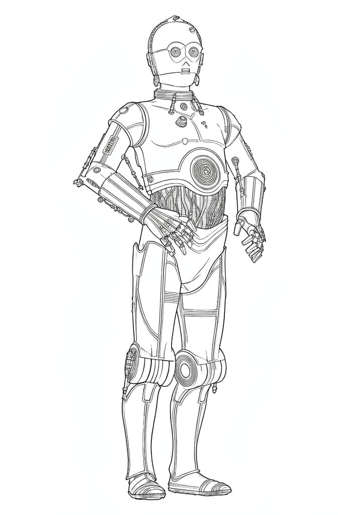 C-3PO als goldener Droide – Star Wars Malvorlage zum Ausmalen