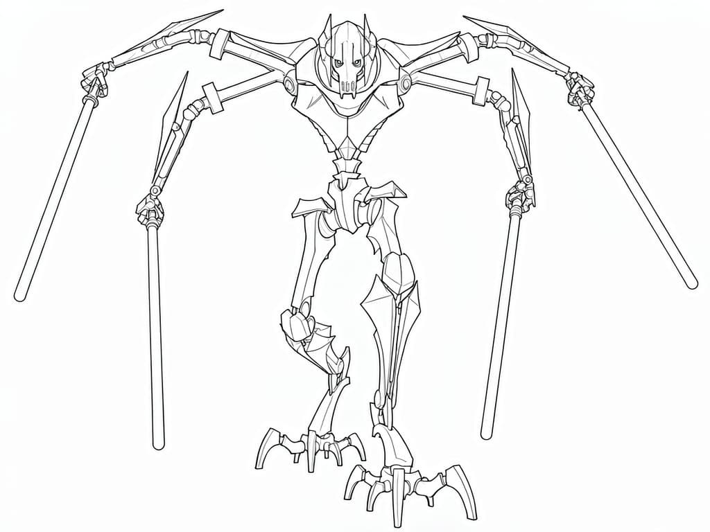 General Grievous mit vier Lichtschwertern – Star Wars Malvorlage zum Ausmalen