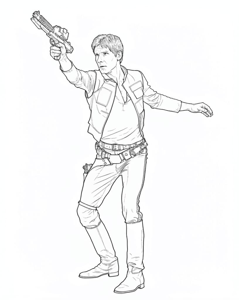 Han Solo mit Blaster – Star Wars Malvorlage zum Ausmalen