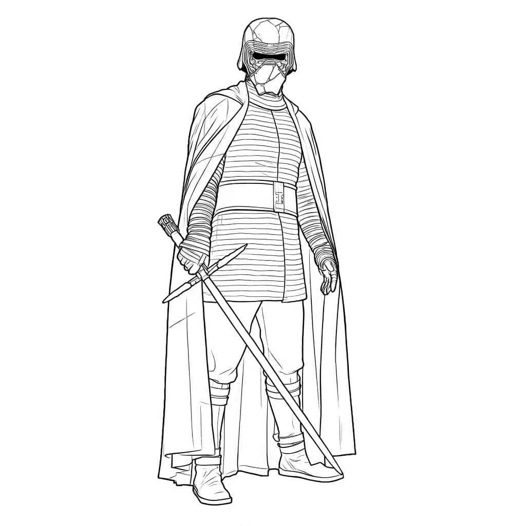 Kylo Ren mit rotem Lichtschwert – Star Wars Malvorlage zum Ausmalen