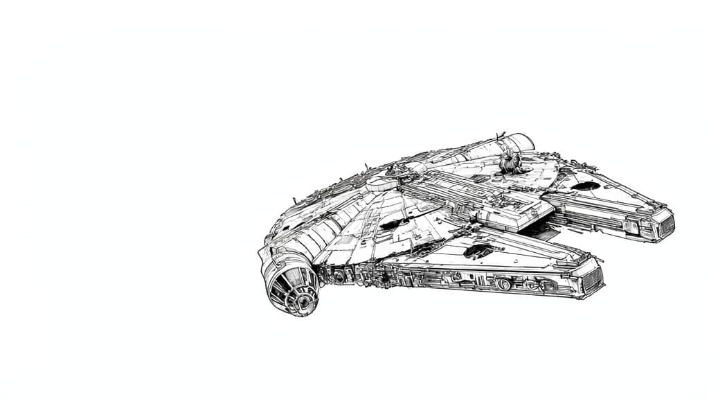 Millennium-Falke im Weltraum – Star Wars Malvorlage zum Ausmalen