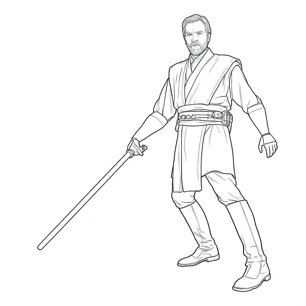 Obi-Wan Kenobi mit Lichtschwert – Star Wars Malvorlage zum Ausmalen