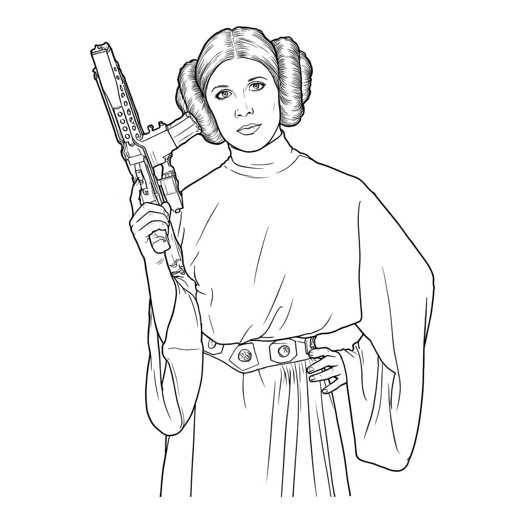 Prinzessin Leia mit Blaster – Star Wars Malvorlage zum Ausmalen