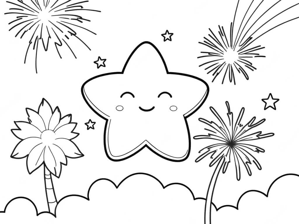 Stern mit Feuerwerk Ausmalbild