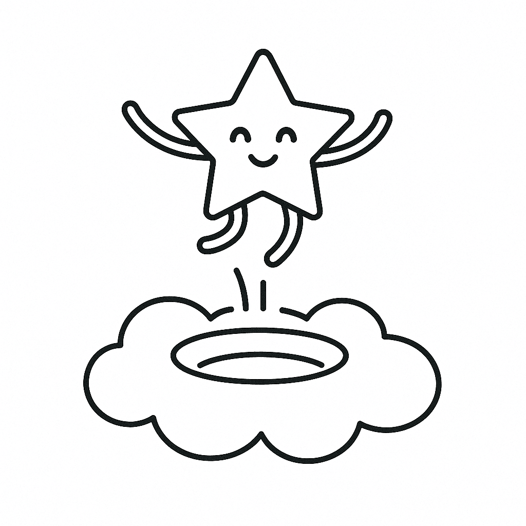 Stern springt auf Wolke Ausmalbild