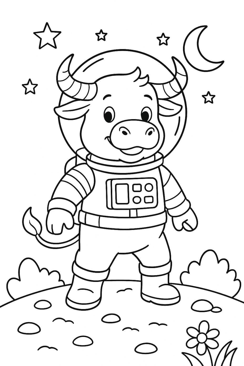 Astronauten-Stier Ausmalbild