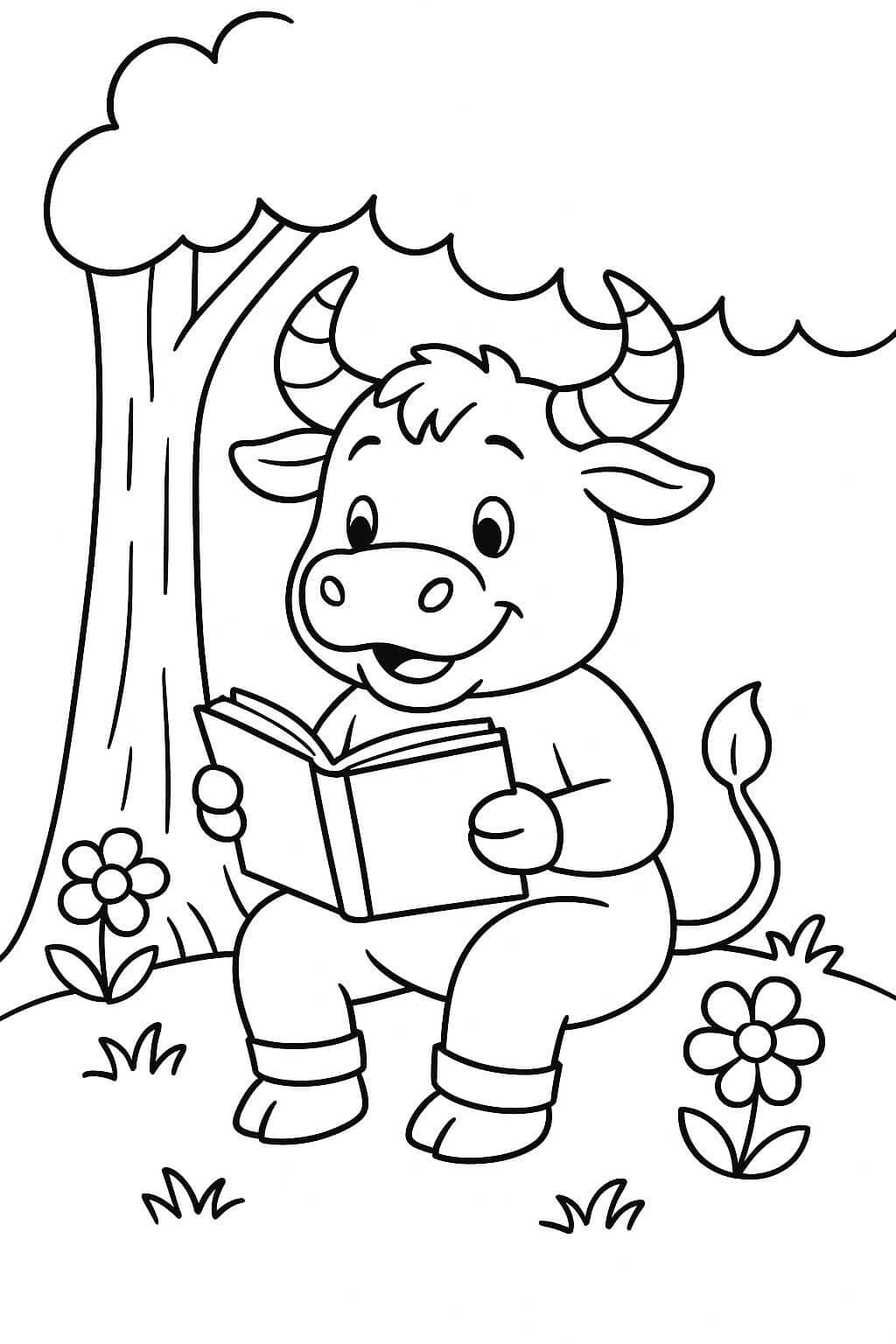 Stier liest ein Buch Ausmalbild