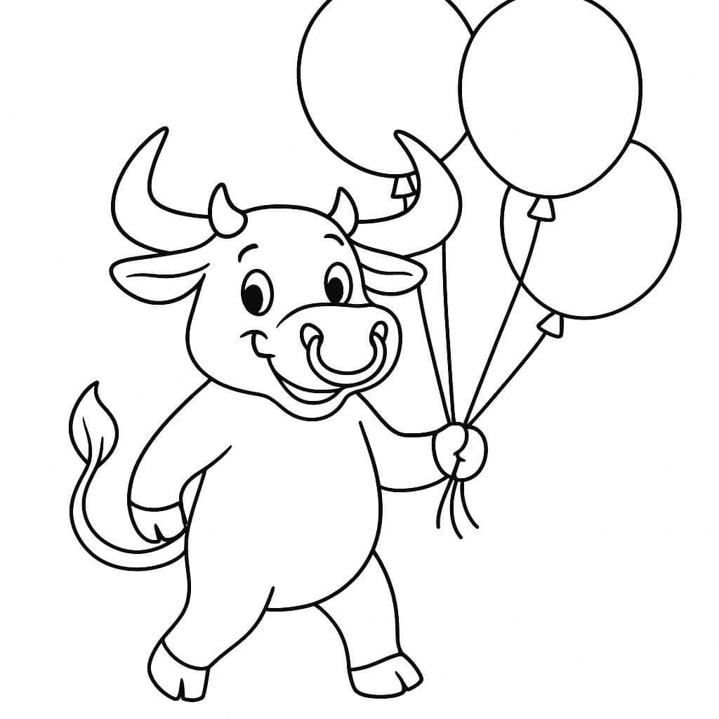 Stier mit Balloons Ausmalbild