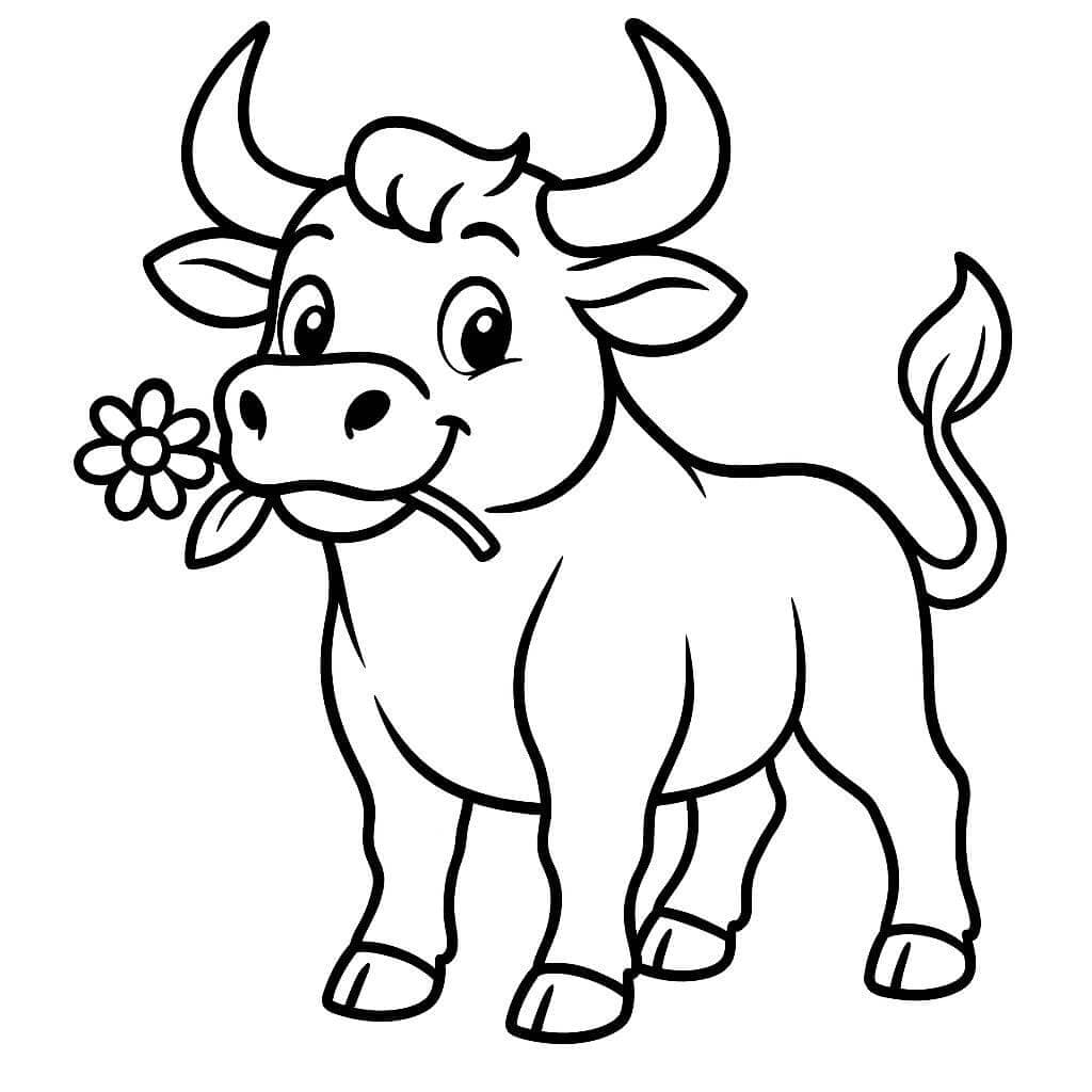 Stier mit Blume Ausmalbild