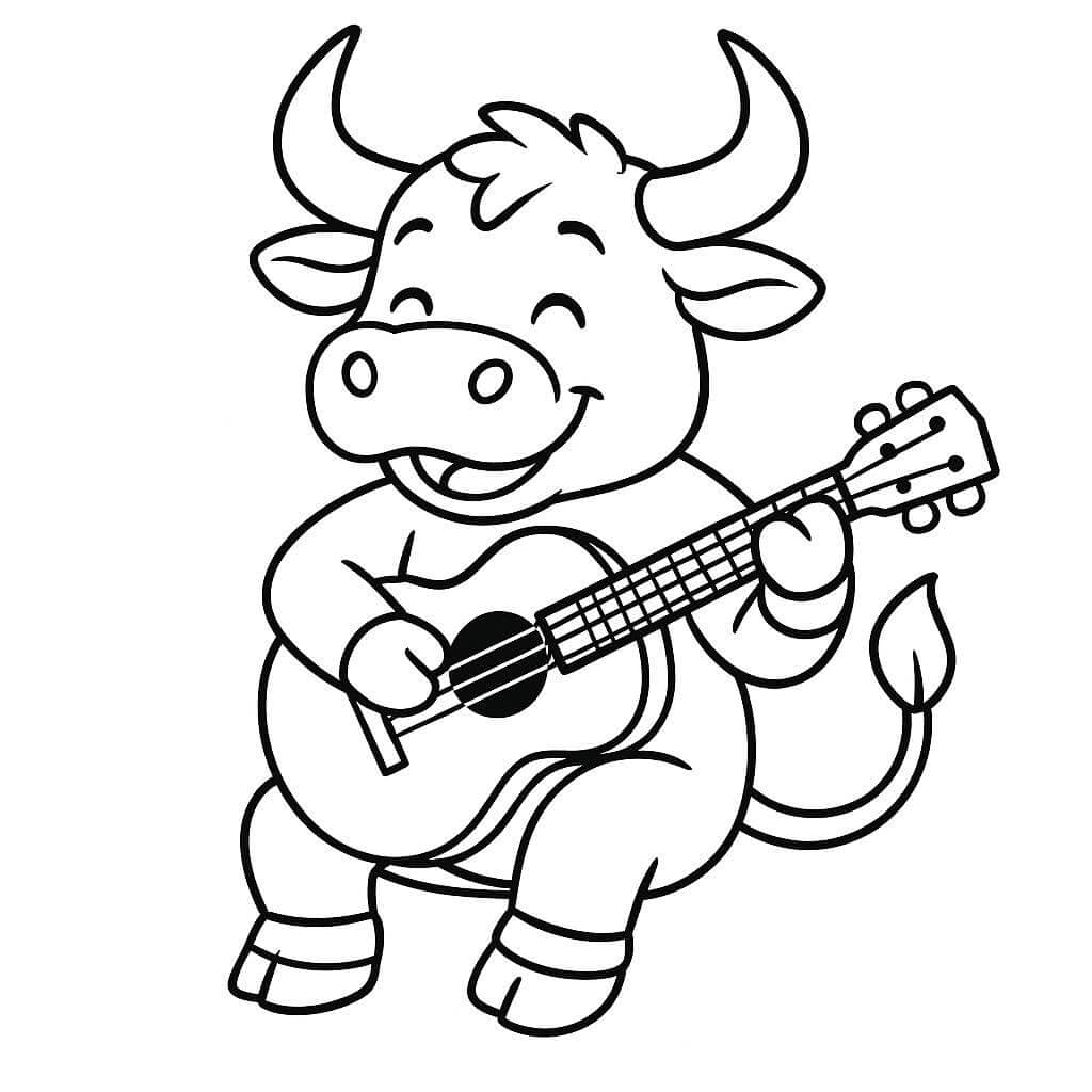 Stier spielt Gitarre Ausmalbild
