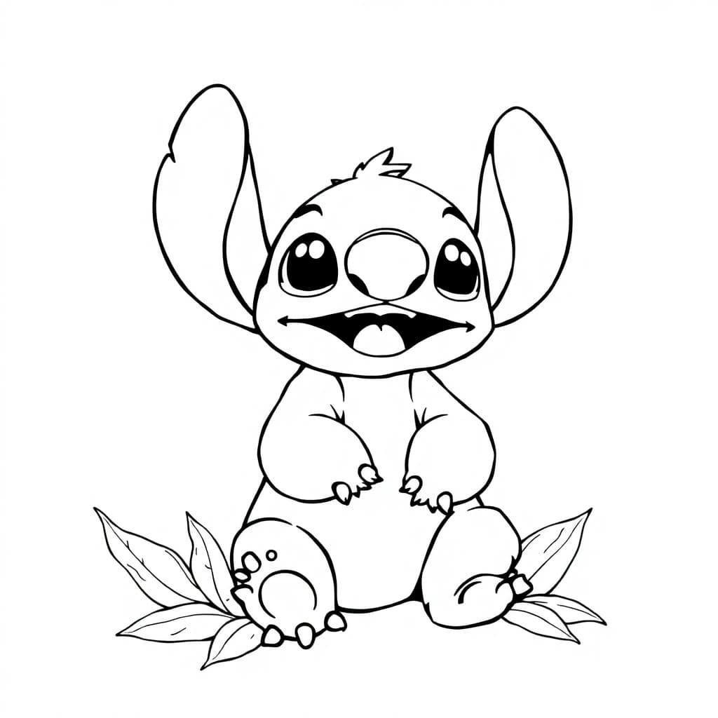 Stitch im Gras zum Ausmalen