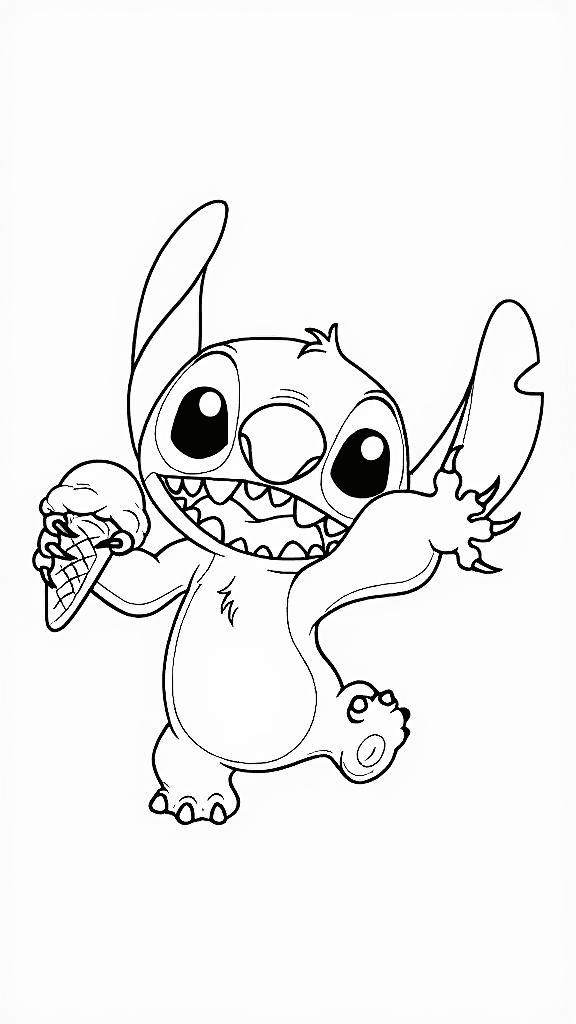 Stitch isst Eis zum Ausmalen