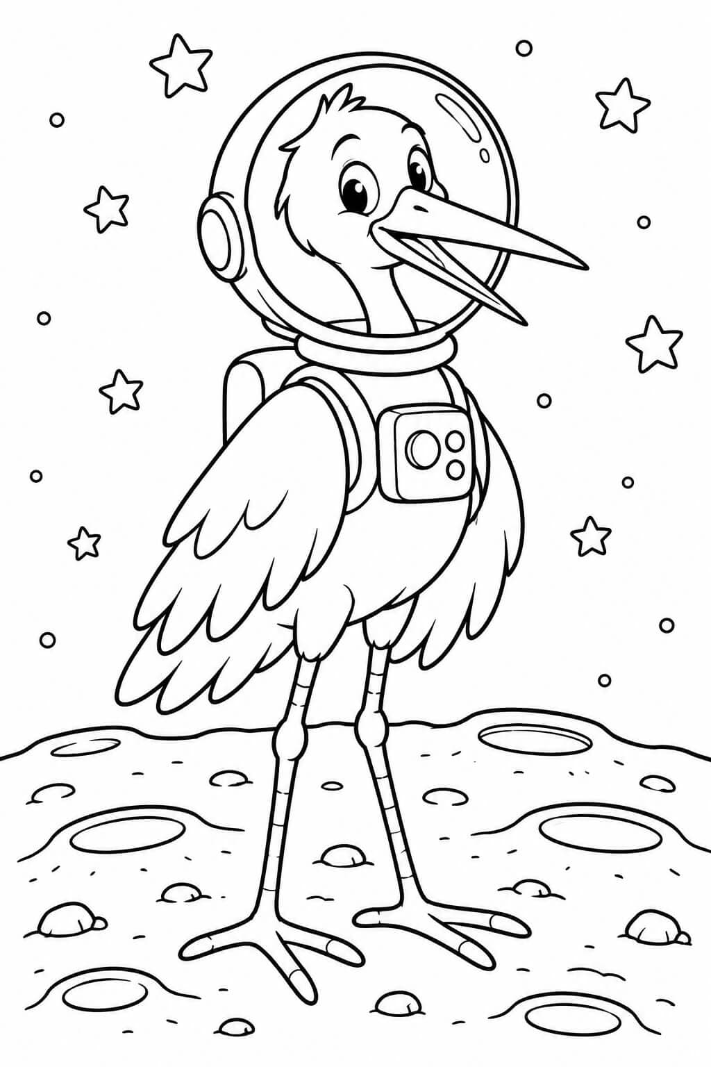 Storch als Astronaut Ausmalbild