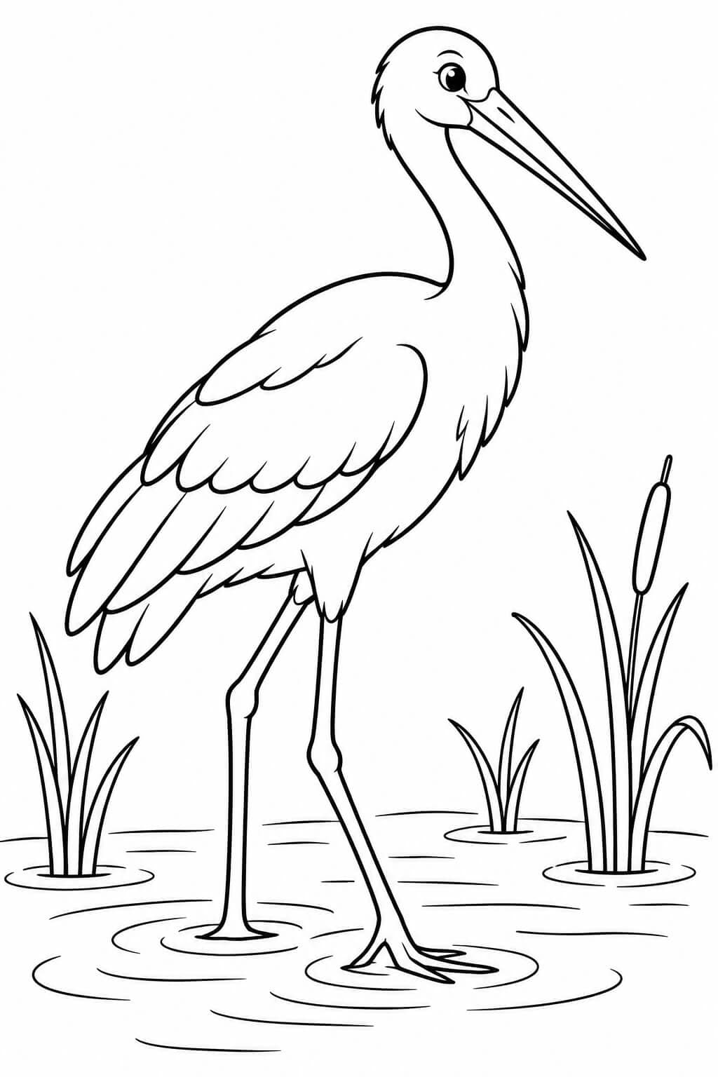 Storch am Fluss Ausmalbild