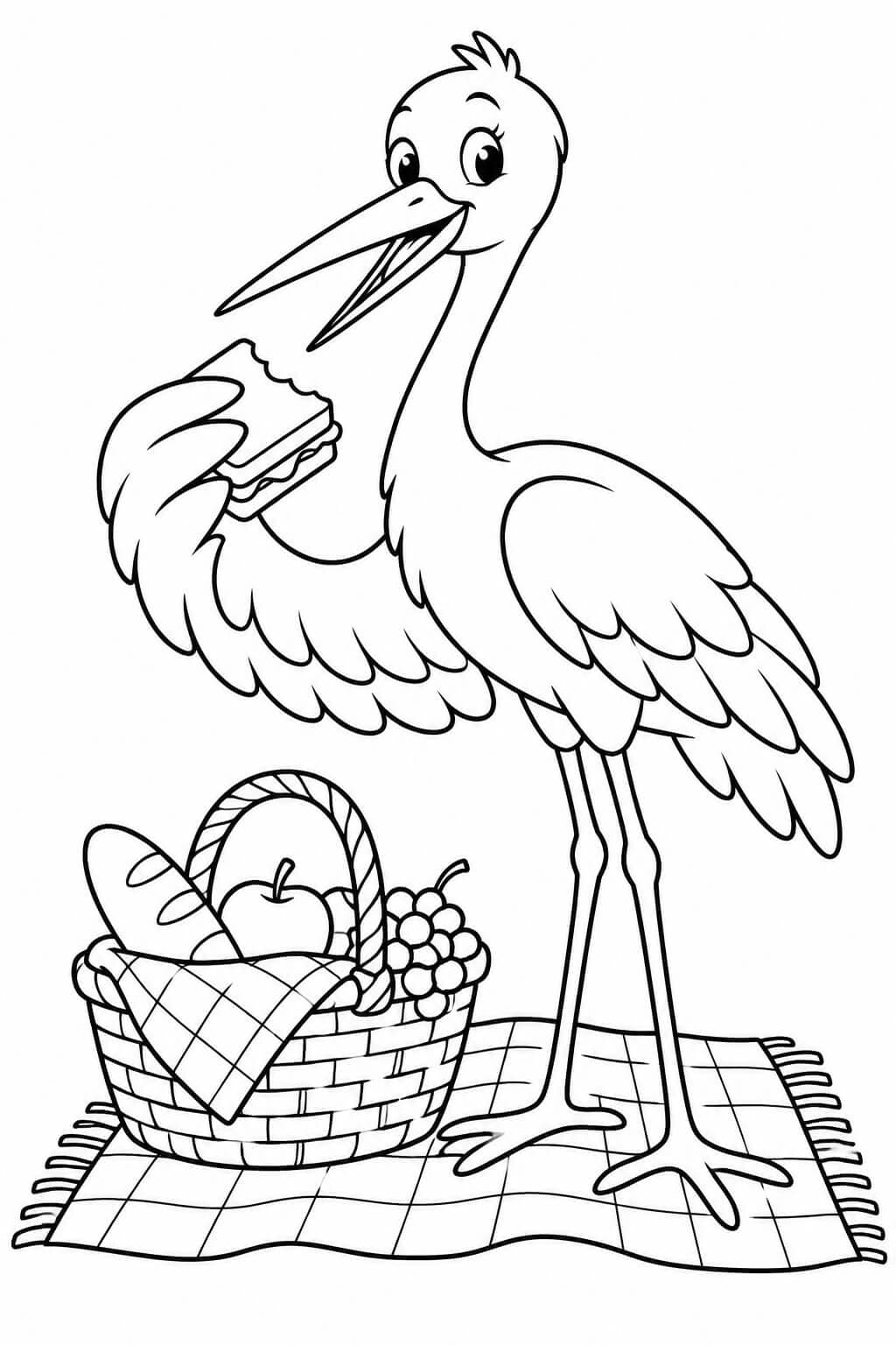 Storch beim Picknick Ausmalbild