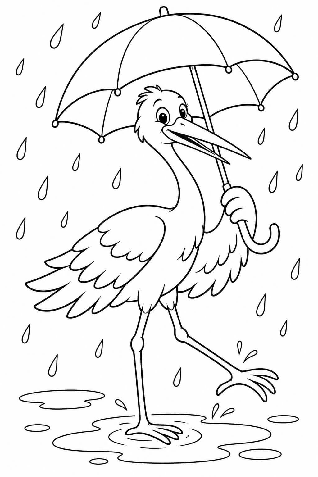 Storch im Regen Ausmalbild