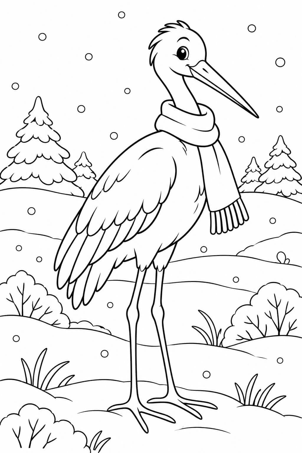 Storch im Winter Ausmalbild
