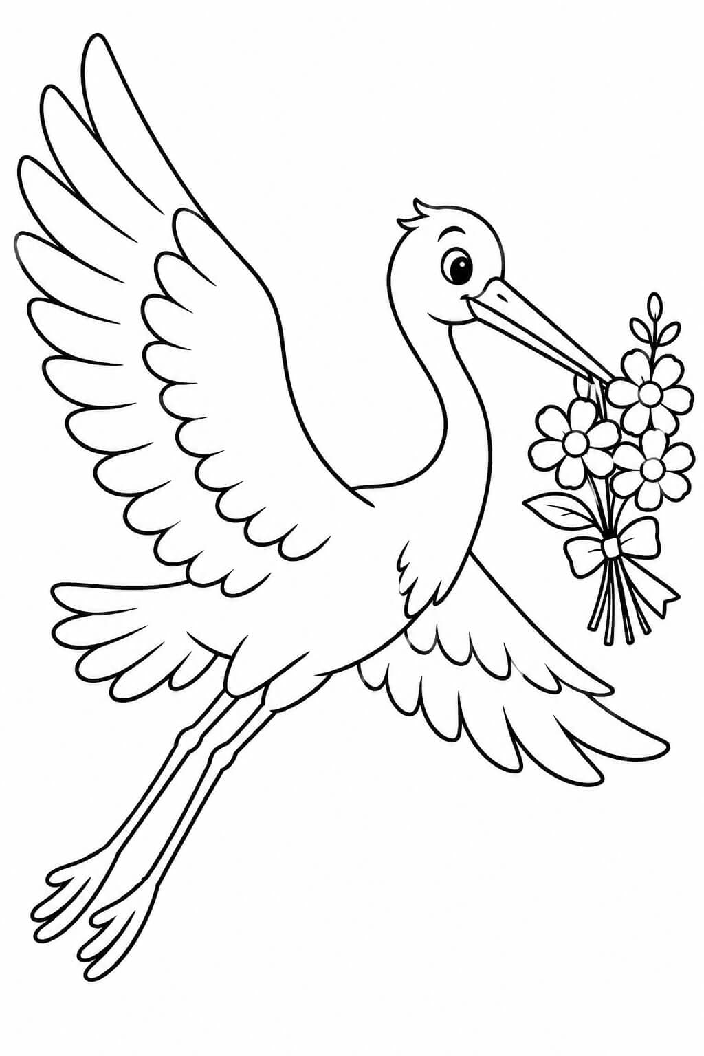 Storch mit Blumen Ausmalbild