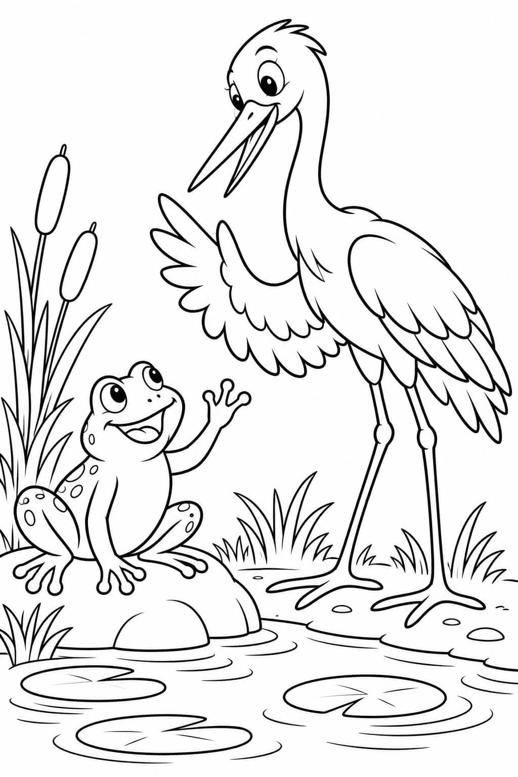 Storch mit Frosch Ausmalbild