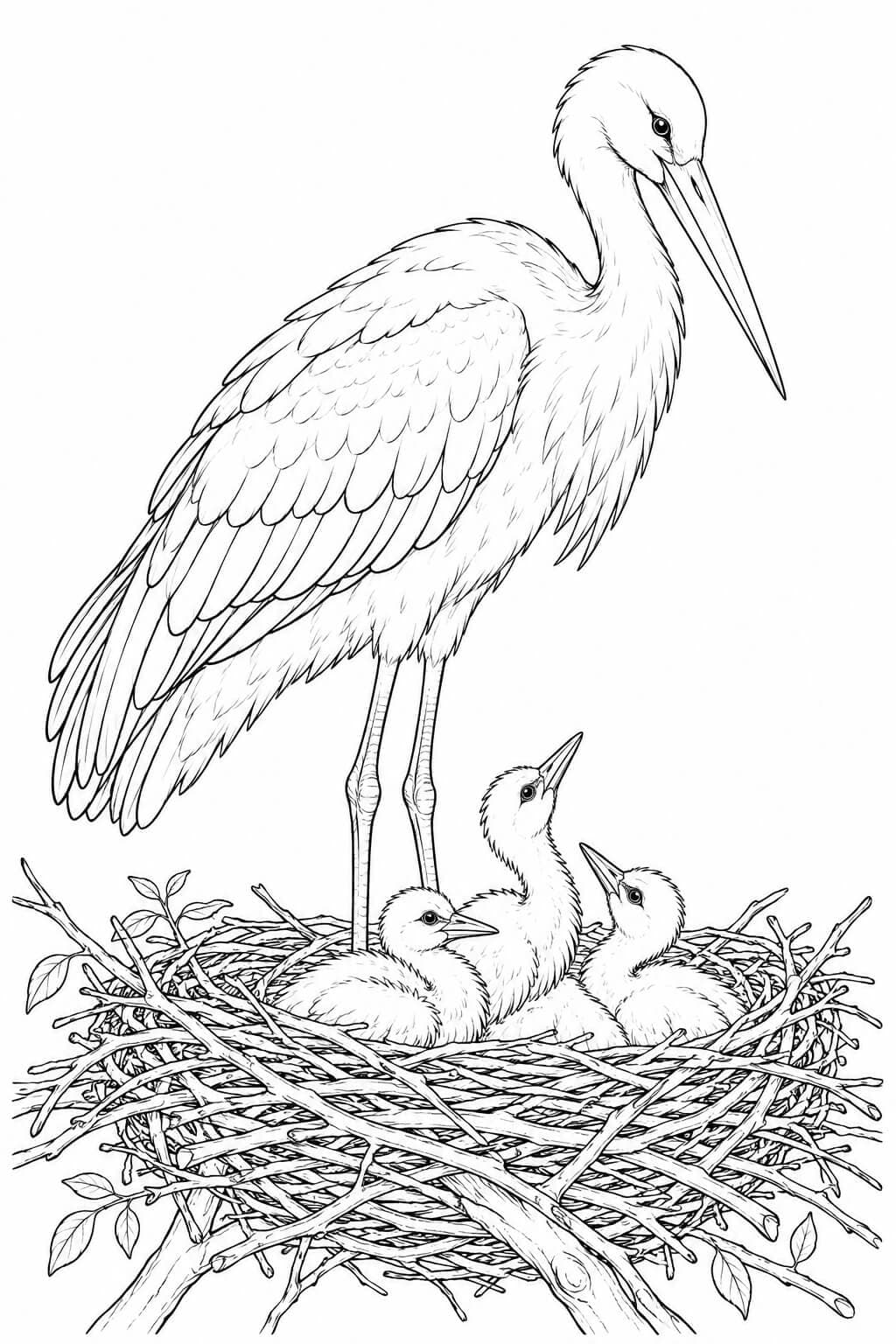 Storch mit Nest Ausmalbild