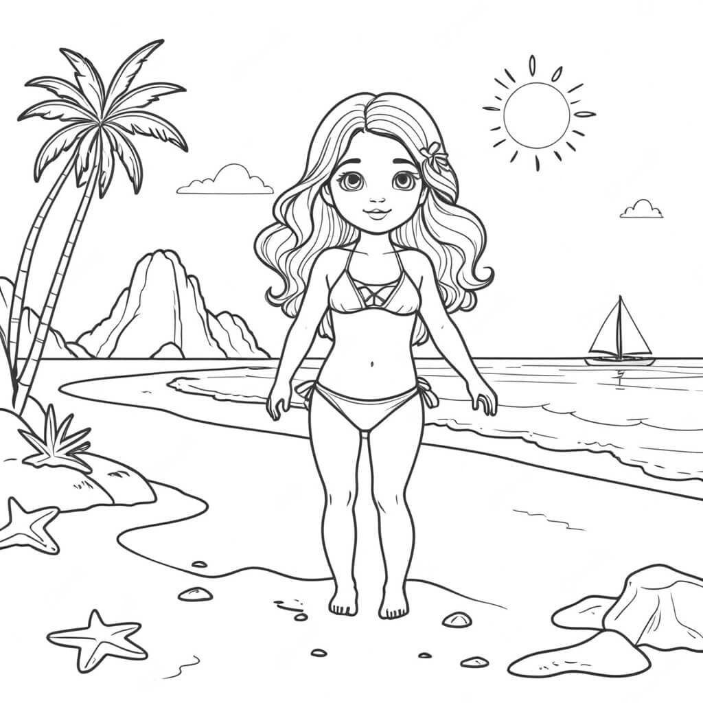 Mädchen am Strand Ausmalbild