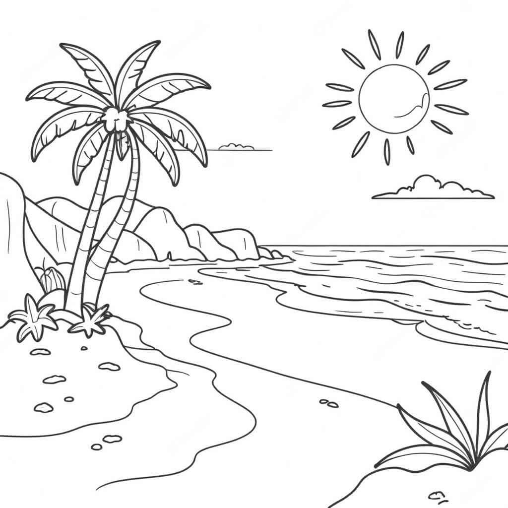 Sonniger Strand Ausmalbild