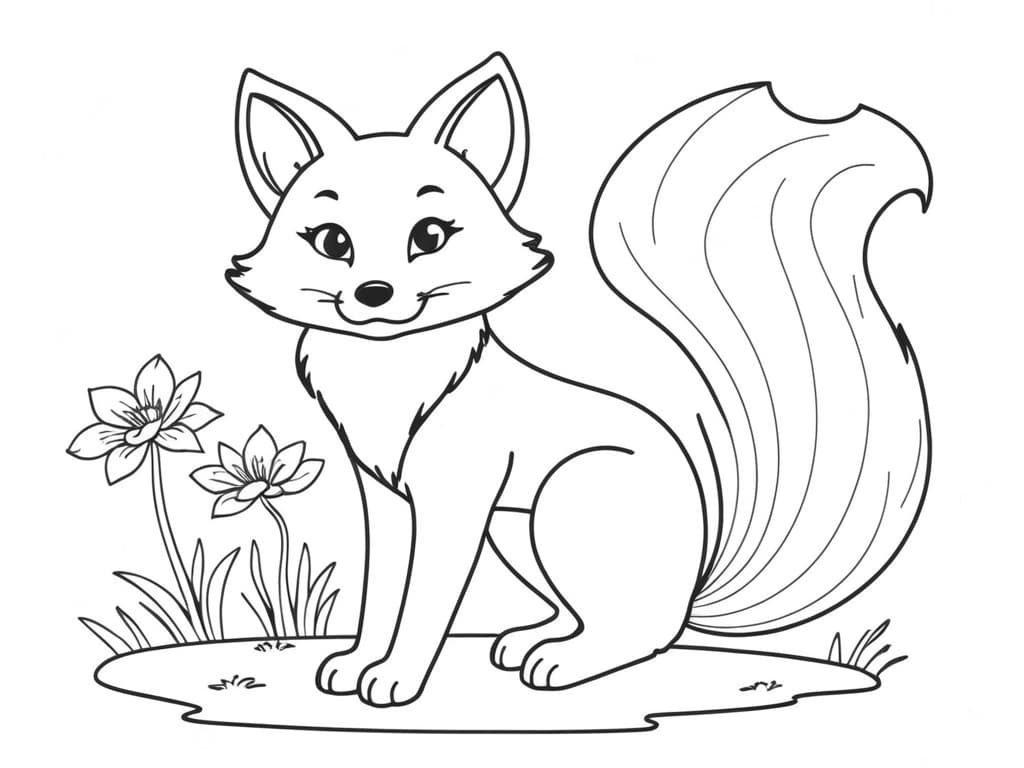 Süßer Fuchs mit Blumen Ausmalbild