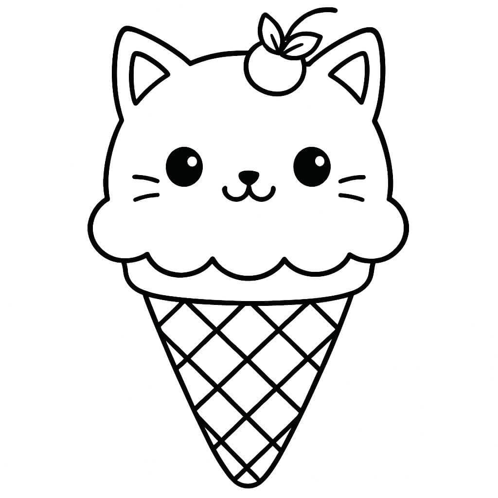Süße Kawaii-Eis-Katze Ausmalbild