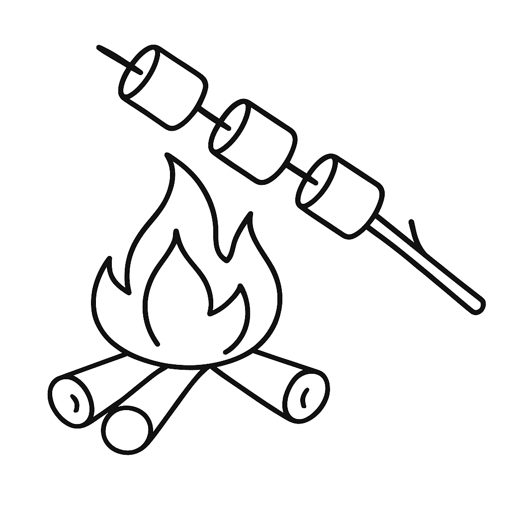 Marshmallow am Lagerfeuer Ausmalbild