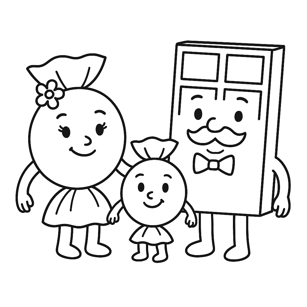 Süßigkeiten-Familie Ausmalbild