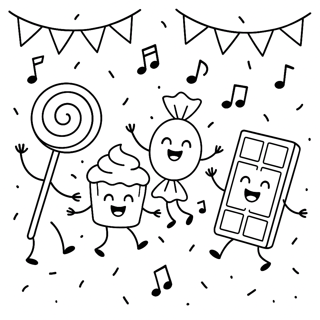 Tanzende Süßigkeiten Ausmalbild