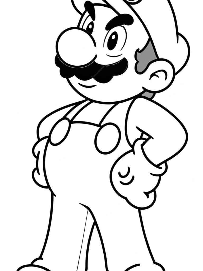 Selbstbewusster Super Mario zum Ausmalen