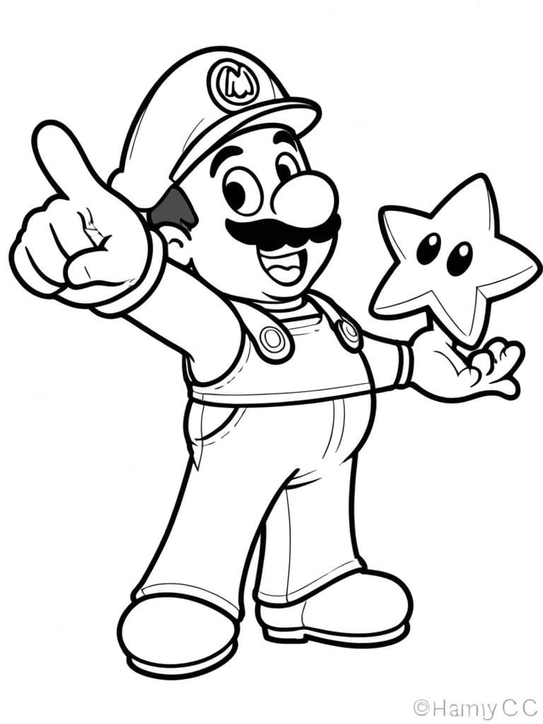 Super Mario mit Stern zum Ausmalen