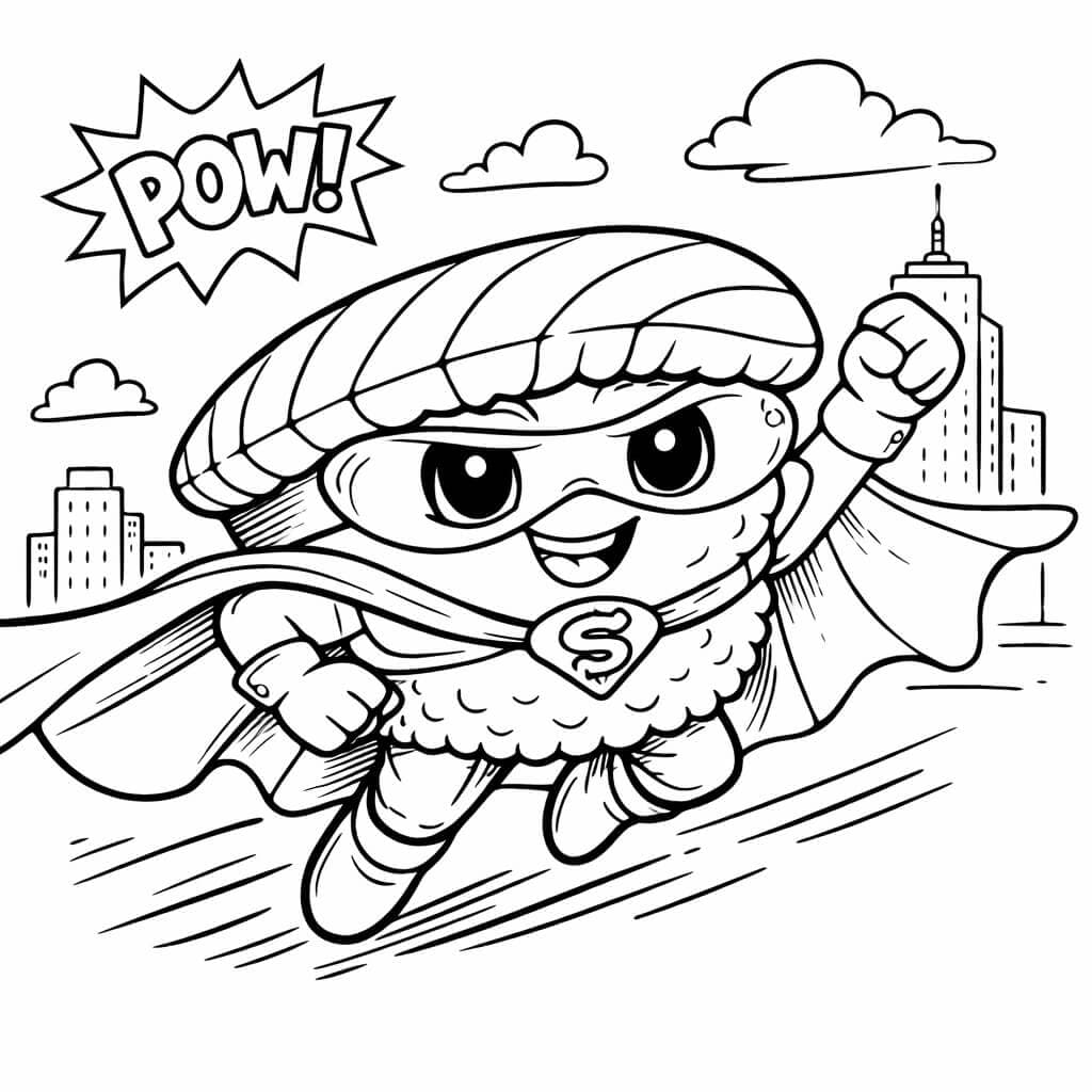 Superhelden-Sushi Ausmalbild